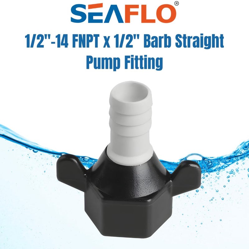 SEAFLO (NO: 51F01) 1/2""-14 FNPT x 1/2"" Barb Straight Pump Fitting for SHURFLO, SEAFLO, Circle River, Johnson, Jabsco, FLOJET, REMCO, Lippert, USA ADVENTURE and other Pumps (01-Pack) - Image 3